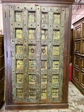 Rustic Gothic Old Door Cabinet Antique Patina Accent Armoire Huge Wine Cellar