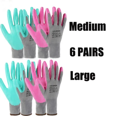 HAUSHOF 6 Pair Garden Gloves Nitrile Coated Garden Working Gloves Pink Green L/M - Image 1 of 4