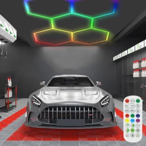 Pack de 5 luces hexagonales RGB lámpara de garaje LED luces de techo fiesta + mando a distancia - Imagen 1 de 23