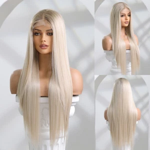 Lace Front Wig Long Straight Blonde Wigs for Women Daily Wedding High Density - Picture 1 of 22