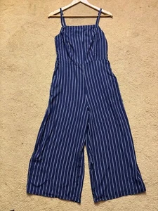 NWT Old Navy Square-Neck Cami Sailor Jumpsuit Navy White Stripe Wide Leg Crop M - Picture 1 of 7