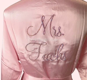 Bling Personalized Mrs. Robe AUSTRIAN CRYSTAL Wedding Kimono Bedazzled Name Wife - Picture 1 of 12