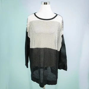 PLANET by Lauren G One Size OSFA Black Color Block Open Knit Pullover Sweater - Imagen 1 de 5