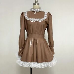 Sissy Girl Maid lockable brown PVC Dress Cosplay Costume Tailor-made