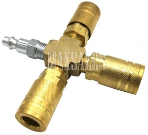 Colector de manguera de aire de 3 vías acoplador rápido conector adaptador de montaje de latón divisor - Imagen 1 de 3
