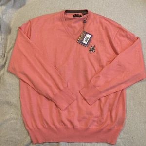 NWT - G-Mac by Kartel - 100% Wool - Salmon - V Neck - Embroidered Sweater - XXL - Picture 1 of 6