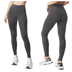 ALO Yoga Leggings Moto Small hoher Bund grau gerippt glänzend Mesh Knöchelform 27" - Bild 1 von 10