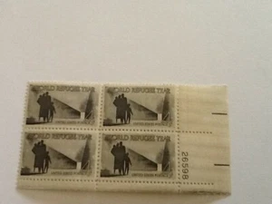 US USA Sc# 1149 MNH FVF PLATE # BLOCK World Refugee Year Man Woman Children Door - Picture 1 of 1