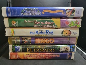 Mixed VHS Tapes Lot I - 6 TAPES - Kid Movies, Bingo Pooh Mickey El Dorado Grinch - Picture 1 of 7