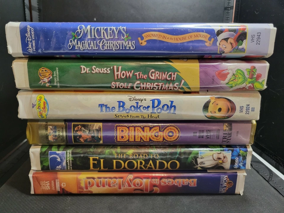 Mixed VHS Tapes Lot I - 6 TAPES - Kid Movies, Bingo Pooh Mickey El Dorado Grinch - Image 1 of 4