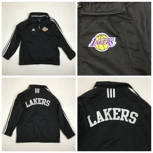 ADIDAS Black White LAKERS Long Sleeve Full Zip Track Jacket Kids sz Small - Picture 1 of 11