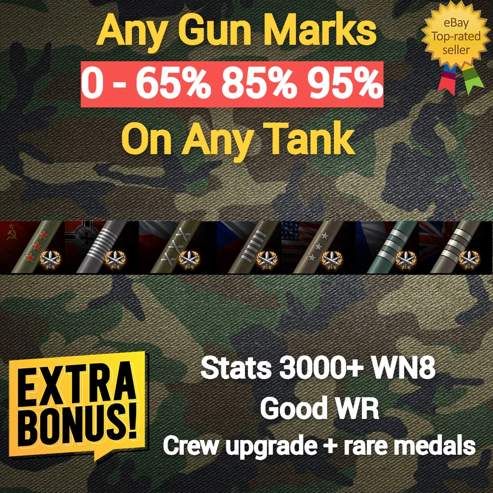 World Of Tanks l 3 MOE l 3 GUN MARKS OF EXCELLENCE BOOST l NA EU SERVERS l WOT - Image 1 of 1