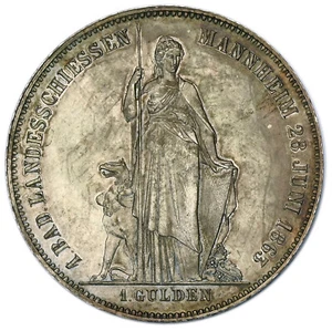 BADEN Gulden 1863 Plata UNC 'Primer Festival de Tiro en Mannheim' - Imagen 1 de 2