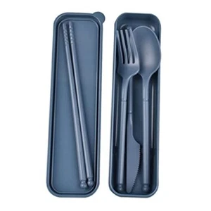 Camping Utensil Set, Reusable Utensils Set with Case, Plastic Cutlery Dark Blue - Picture 1 of 7