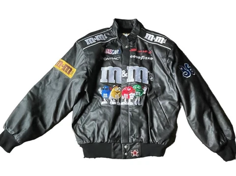 JH Design M&M Nascar Racing USA Made Leather Jacket Ernie Irvan Black L Men MINT Cover