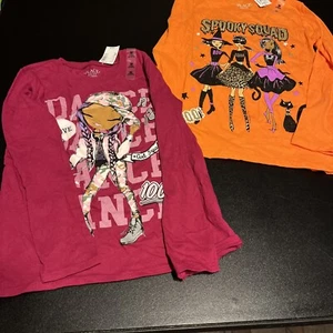 2 Girls long sleeve shirts Childrens Place size 7/8 EUC NWT Halloween  girl squ - Picture 1 of 7