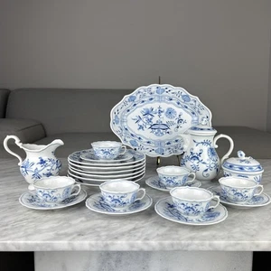 Antique Meissen Germany Cross Swords Blue Onion ZWIEBELMUSTER Coffee Set 22 Pcs - Picture 1 of 24