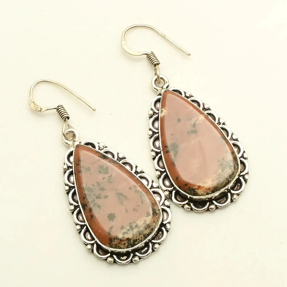 Pendientes colgantes hechos a mano con piedras preciosas de ópalo dendrita miel joyería 1,8" AE-87971 Foto 1 de 1