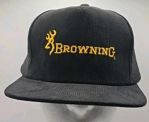 Vintage 80s Browning Cap Black Corduroy Snapback Trucker Hat Hunting - Picture 1 of 8