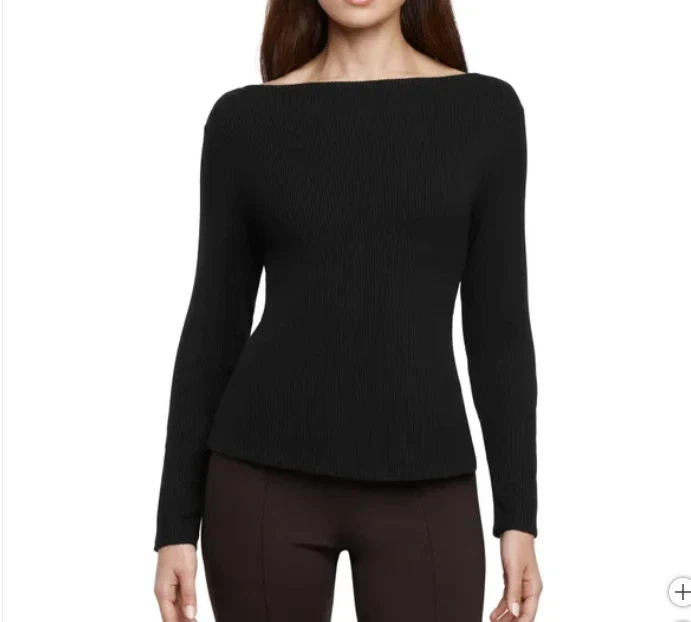 NUEVO Top Banana Republic Para Mujer L Manga Larga Negro Acanalado Tejido Cuello Barco Foto 1 de 4