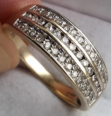 9Ct Gold Triple Row Diamond Cluster Eternity Wedding Dress Band Ring Size P 3g - Image 1 of 4