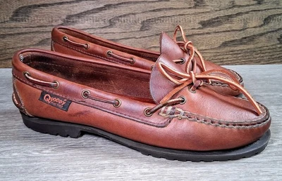 Sapatos femininos QUODDY feitos à mão de couro marrom 10M mocassim cadarços de barco clássico EUA - Imagem 1 de 4