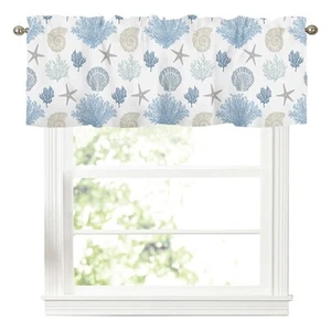 Summer Coastal Coral Starfish Kithen Curtains Valances for Windows Seaside Na... - Picture 1 of 7