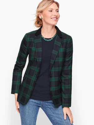 Talbots шерсти бархата отделки Blazer куртка офис черный часы Tartan клетку 20 Вт - Изображение 1 из 4