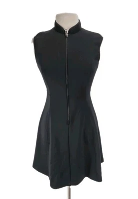 ELIE TAHARI Women Size 6 Black Knit Fit Flare Dress 3/4 Zip Up Hight Neck 140NA - Image 1 of 4