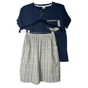 BYX Sweet Leisure Big Boys Fashion Summer Shorts Pajama Sets Navy & Grey Plaid L - Picture 1 of 3