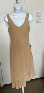 JUNO WOMEN'S SLEEVELESS V-NECK BEADED FLORAL EMBROIDERY ASYMETRICAL GOWN M NWT - Picture 1 of 13