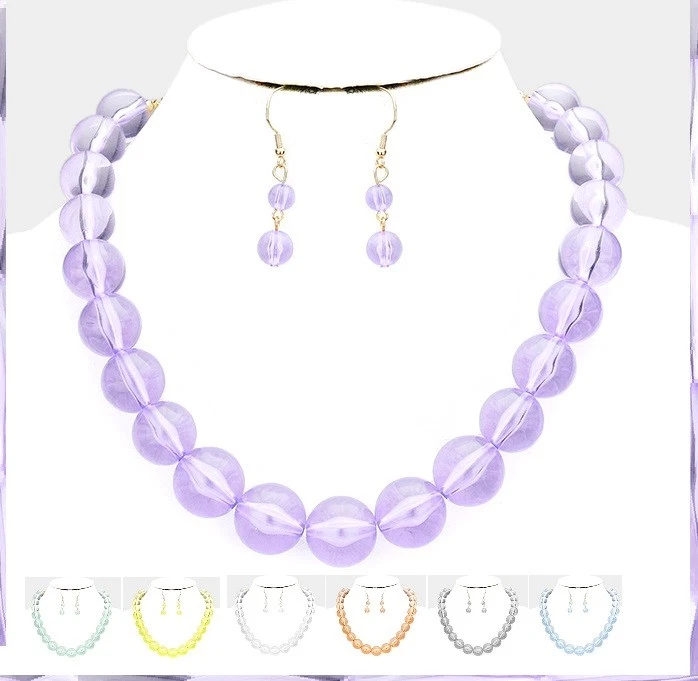 Declaración Claro Lucite Bola Cuentas 1 Fila Cuentas Cuello Babero Collar Pendientes Perla Foto 1 de 1