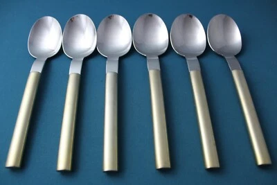 6 Place Oval Soup Spoons Boda Nova OVAL STEEL GOLD 18/8 Stainless Korea 7 1/2" - Image 1 of 4