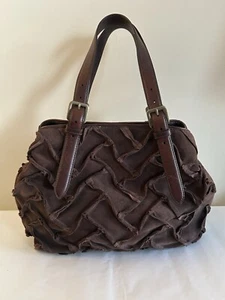 Cole Haan Suede Leather Satchel Shoulder Bag handbag large Ruffles With Dust Bag - Picture 1 of 11