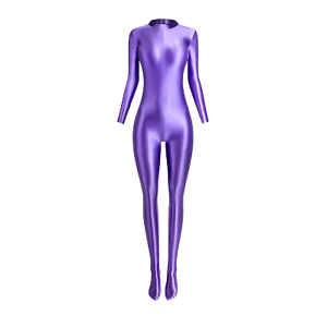 Women Smooth Glossy Zentai Jumpsuits Long Sleeve Bodysuits Yoga Cosplay Overalls