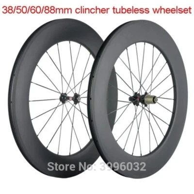 700C Rennrad Matt 3K UD Volle Carbon Faser Laufradsatz Clincher Tubeless Felgen - Bild 1 von 4