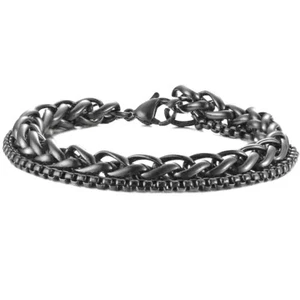 BRACELET POUR HOMME ADO EN ACIER INOXYDABLE ASPECT VIEILLI DOUBLE MAILLE 21cm - Picture 1 of 1
