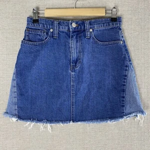 Madewell Mini Skirt Womens 26 Blue Denim Frayed hem Side Panels A-line  - Picture 1 of 10