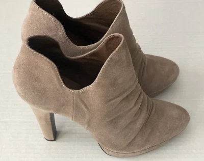 Botines al tobillo de gamuza marrón topo dorado rosa zapatos de tacón alto para mujer talla 8 o 38,5 nuevos Foto 1 de 4