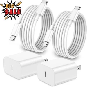 20W USB-C Wall Charger Fast Charging Type-C Cable Lot For iPhone 15 16 Pro Max - Picture 1 of 13