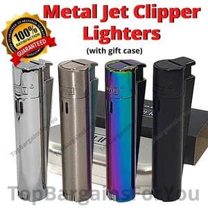 Clipper Jet Lighter Metal with Case Rainbow Black Silver Design Gas Refillable - Picture 1 of 28