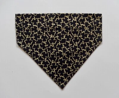 ST. PATRICK'S DAY GOLD OUTLINED SHAMROCKS ON BLACK DOG SCARF/BANDANA--S, M, L - Image 1 of 3