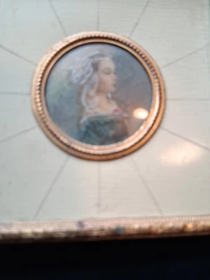 Antique French Art Miniature Painting In Fancy Frame Young Girl - Image 1 of 4