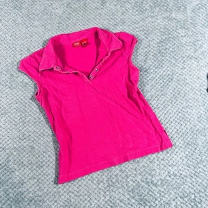 Vintage Y2K MOSSIMO Hot Pink Flügelärmel Babydoll kokett tailliert Büro Sirene Polo - Bild 1 von 4