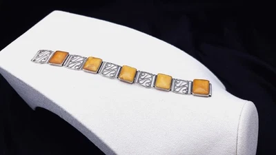 Armband Bernstein Butterscotch Fischland 835 Silber Vintage - Bild 1 von 4