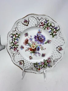 Antique Dresden Pierced Rim Floral Plate 10 1/4” - Picture 1 of 7