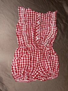 Nannette Baby Girls 12M Red/White Gingham Embroidered/Pockets Sleeveless Romper - Picture 1 of 9