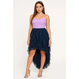 NWT DEB x Vintage Y2K Strapless Shimmer Hi Low Chiffon Ruffle Dress Size 20 - Picture 1 of 9