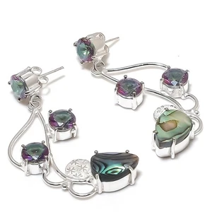 Abalone Shell Gemstone Handmade 925 Sterling Silver Jewelry Earring Size 2.1" - Picture 1 of 1