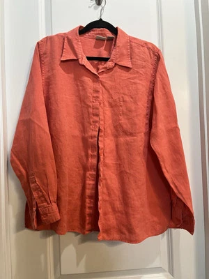 LL Bean Coral Button down Shirt XL  100% Linen Long Sleeve Armpit To Armpit 24” - Image 1 of 4
